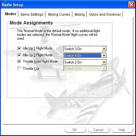 Radio Setup - Modes Dialog Box displaying Mode Assignments